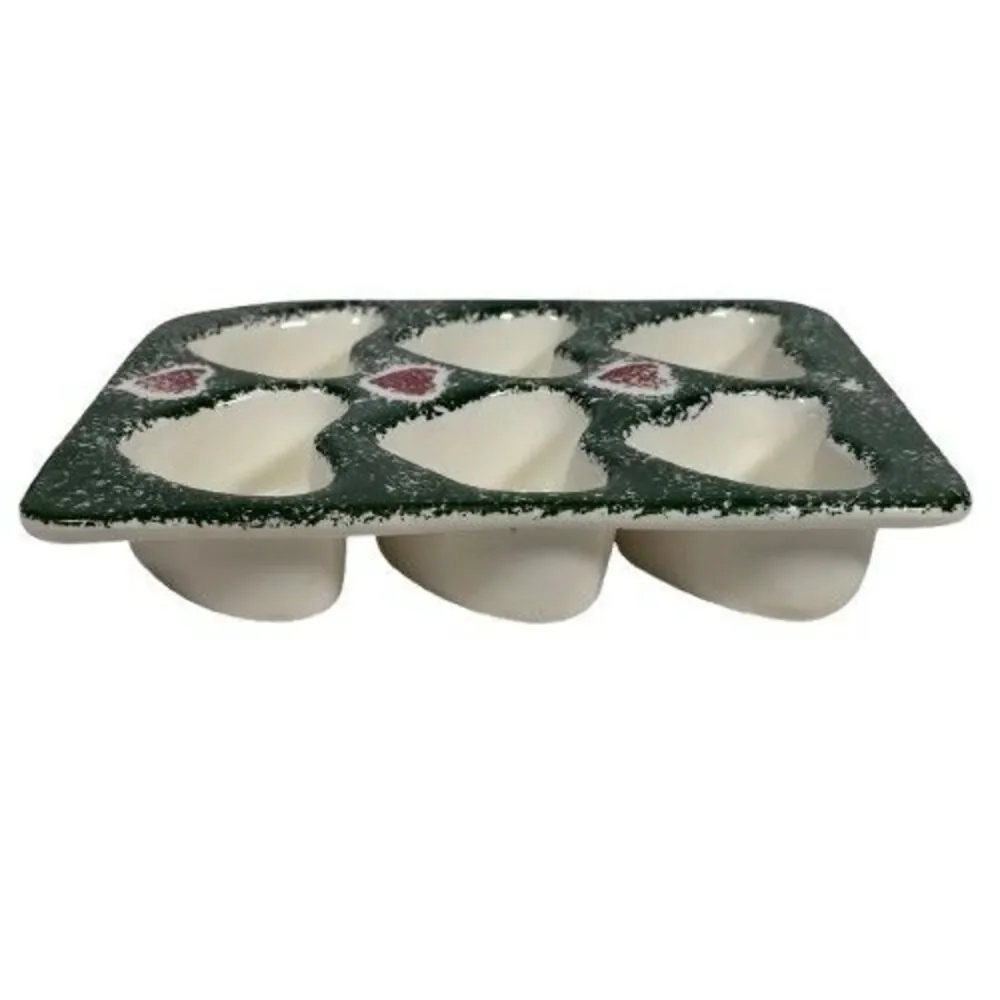 Spongeware Stoneware Heart Muffin Cupcake Baking Pan Cottagecore Granny Core